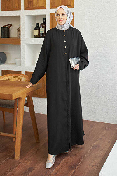 Neways 6618-Modal Süs Düğmeli Abaya Siyah
