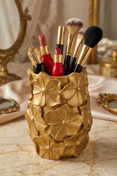 Evene Makyaj Organizeri Makyaj Fırçalığı Makyaj Organizer Düzenleyici Altın R...
