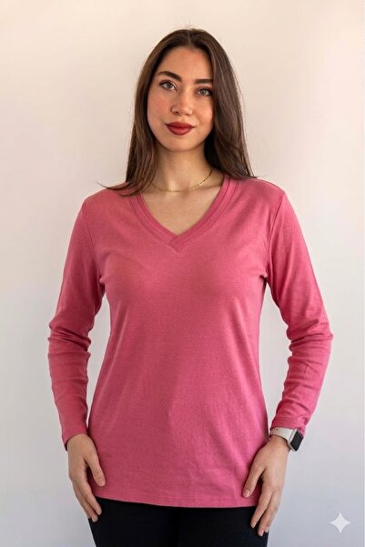 QYA Clothing Tricou basic cu mânecă lungă, 100% bumbac, croială largă