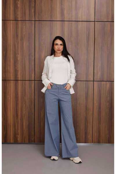 Neways 1067-Denim Bol Paça Pantolon Mavi