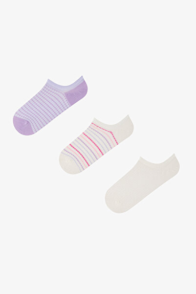 Penti 3 Pairs of Socks with Stitch-Free Cotton Colored Stripes Patterned Snea...