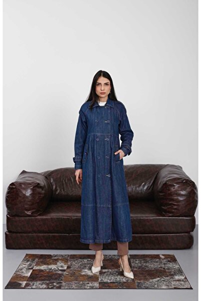 Neways 6632-سترة من قماش الدنيم المزخرف بأكمام ريجلان باللون الأزرق الداكن