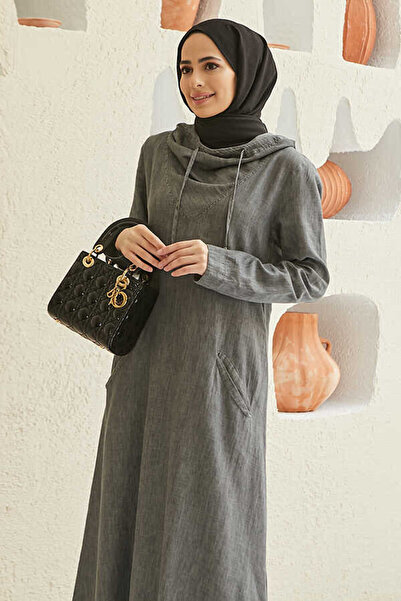 Neways 6034-Kapşonlu Elbise Gri