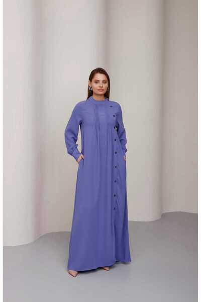 Neways 6508-Krep Yandan Düğmeli Ferace Eflatun