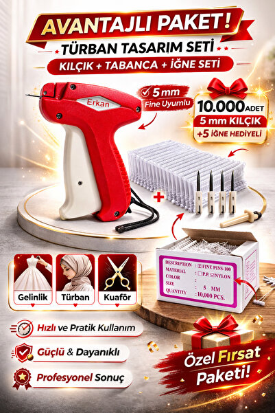 ERKAN 5 Mm Gelinlik Türban Tasarım Kılçık - Tabanca Ve Iğne Seti