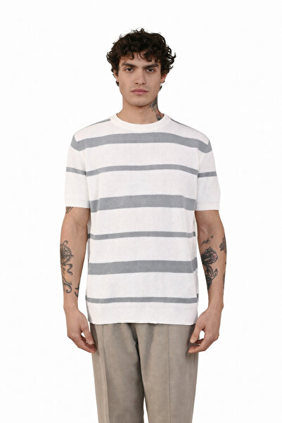 İLKCET MODA Premium Oversize kroj siva Prugasto pletena majica