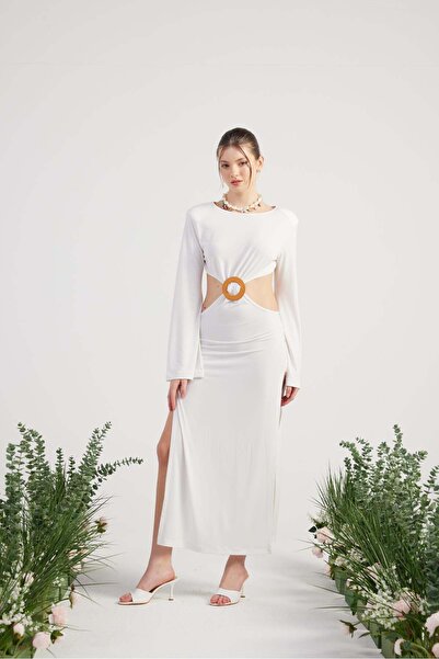 HOLLY LOLLY Εύκαμπτο υφασμάτινο φόρεμα με χαμηλό πίσω μέρος, μακρύ φόρεμα Cam...