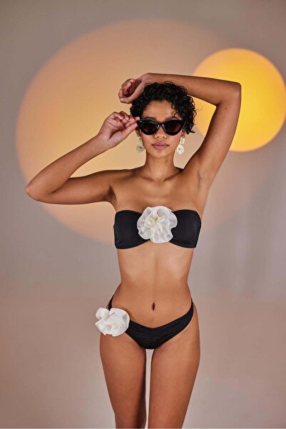HOLLY LOLLY Premium Sleek Bikini Top Black with Removable Floral Detail