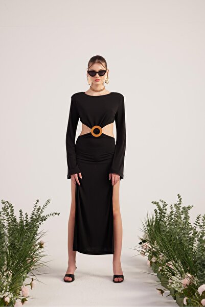 HOLLY LOLLY Εύκαμπτο υφασμάτινο φόρεμα με χαμηλό πίσω μέρος, μακρύ φόρεμα Cam...