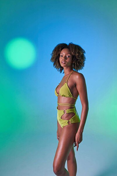HOLLY LOLLY Green Delphi Bikini Bottom - High Waist and Accessory Detail