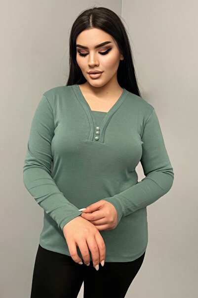 Siyezen Μπλούζα μαμάς μεγάλου μεγέθους με λεπτομέρεια κουμπιών μπροστά, πράσι...