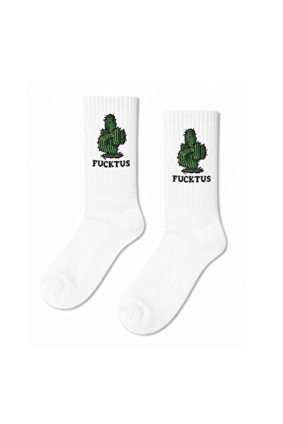 CARNAVAL SOCKS F,CKTUS SCRIT FUNNY FUN UNISEX ȘOSEPE ALBE