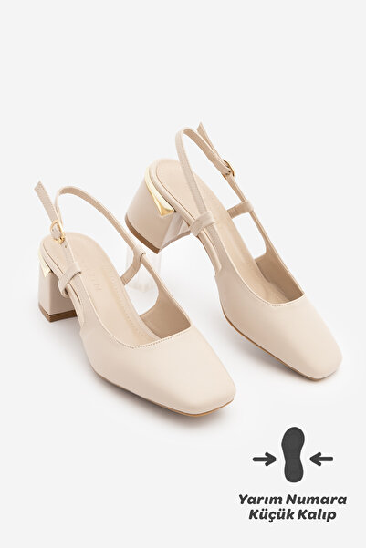 Marjin Dámské klasické boty na silném podpatku s otevřenou patou a páskem pře...