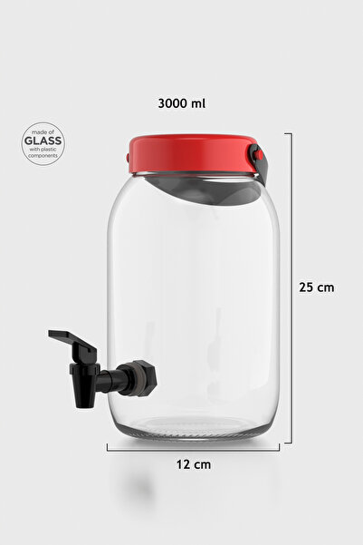 Renga Macro 3000 ml Kırmızı Kapaklı Musluklu Cam Kavanoz 131001