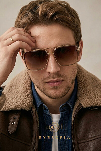 Eyesofia High Quality Titanium Square Brown Unisex Sunglasses