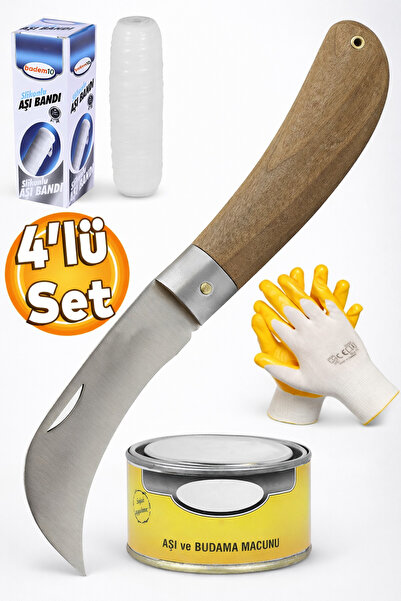 Badem10 Aşı Bıçağı Eğri Uçlu Bağ Bıçağı Ara Çakı + Aşı Bandı + Aşı Macunu + E...