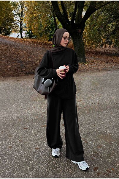 HEQA Contrast Piped Tracksuit Set Black