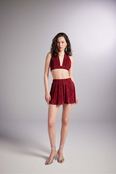 HOLLY LOLLY Beli Lastikli Mini Comfy Şort Bordo