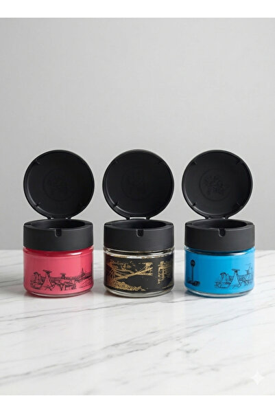 Adalinhome Scrumieră din sticlă cu capac – Design elegant anti-miros, 3 bucăți