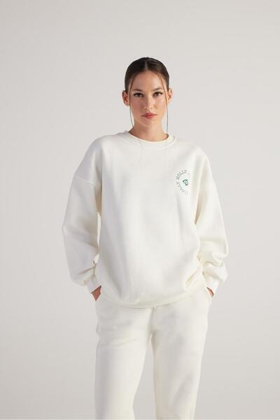 HOLLY LOLLY 3 Fire Ridicat mânecă lungă Decolteu Crew Hanorac Fini Ecru