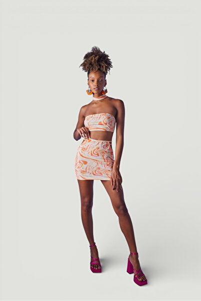 HOLLY LOLLY تنورة عالية الخصر بدون حمالات كيني تيولر برتقالية