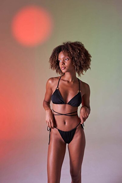 HOLLY LOLLY Triangle Lace Adjustable Delphi Bikini Top Black