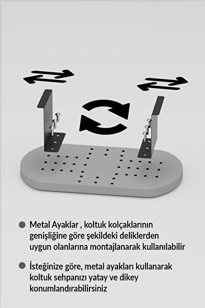 GOLDFALEZ Yan Sehpa Ayarlanabilir Tepsi Oval Dekoratif Modern Yatay Dikey Koltuk Sehpası Efes