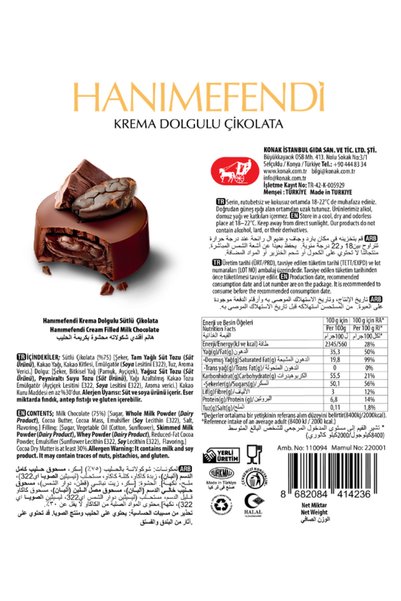 KONAK HANIMEFENDİ Krema Dolgulu Sütlü Çikolata 85 GR