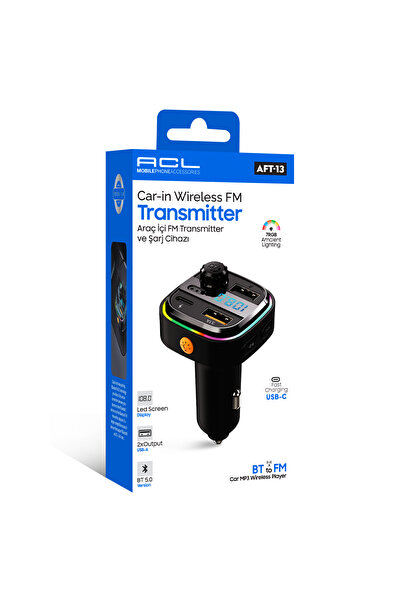 Genel Markalar AFT-13 Bluetooth 5.0 FM Transmitter Hızlı Araç Şarj Cihazı Typ...