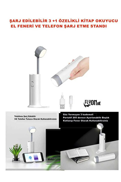 FLYONLOOK 3+1 Şarjlı Kitap Okuma Lambası , Fener 3 Kademeli ,Acil durum Power...
