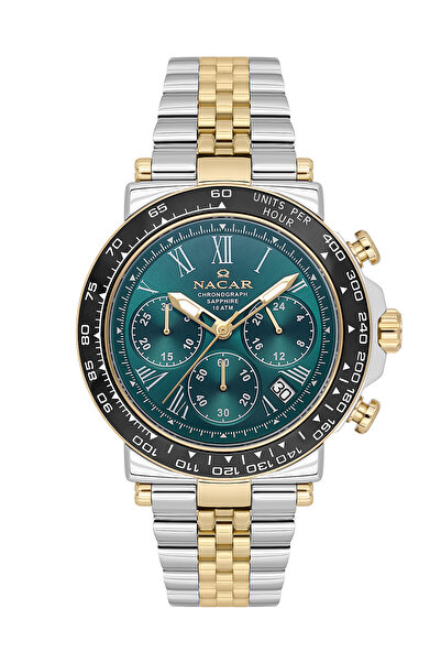 Nacar SAFİR CAM SPOR GÜMÜŞ - ALTIN - YEŞİL ERKEK KOL SAATİ NC34-29B843-CNBM