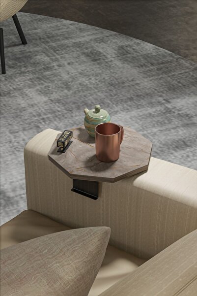 GOLDFALEZ Yan Sehpa Ayarlanabilir Tepsi Dekoratif Modern Tepsi Sekizgen Gordion