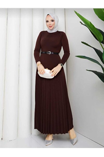 ECK MODA فستان نسائي من القماش الرملي بتفاصيل كاملة قماش قابل للتمدد حزام للم...