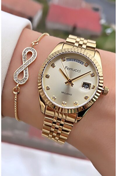 Ferrucci Brand Gold Color Steel Cord Women's Wristwatch - Bracelet