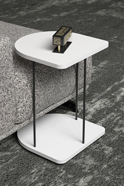 GOLDFALEZ Yan Sehpa Tekerlekli Servis Sehpası Hnd Oval Beyaz