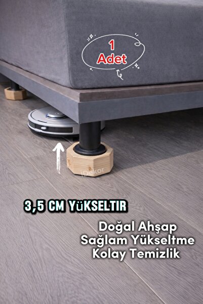 iDekor Robot Süpürge İçin Doğal Ahşap Baza Yükseltici ” 3,5 cm Yükseltir | Oy...