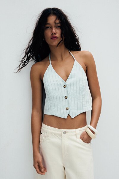 Bershka Halter yaka çizgili yelek