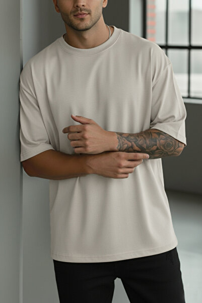 Teenage Millionaire 1 Adet Erkek Taş Renk Basic Düz Baskısız Oversize Salas L...