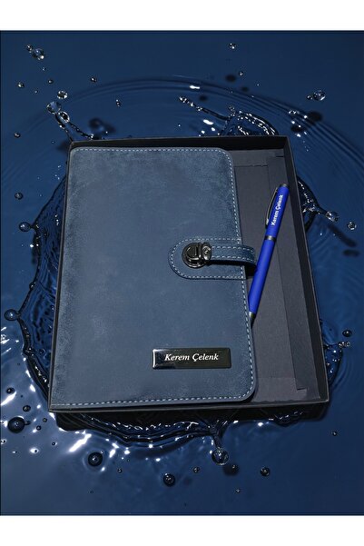 Pluvia Hediyelik Kişiye Özel Kutulu Nubuk Deri Çantalı Defter Kalem