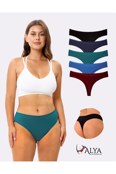 ALYA UNDERWEAR Dámská tanga nadměrné velikosti – bavlna, nadměrná šňůrka, 5 b...