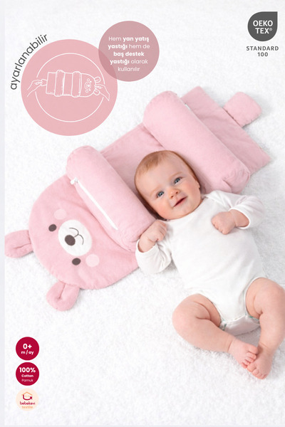 Bebekevi %100 Pamuk OEKO-TEX® Ayıcık Tasarımlı Bebek Yan Yatış Destek Yastığı...