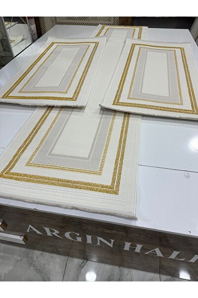 Armoni Yatak Odası 3'lü Beyaz Gold Halısı Leke Tutmaz ARGIN HALI