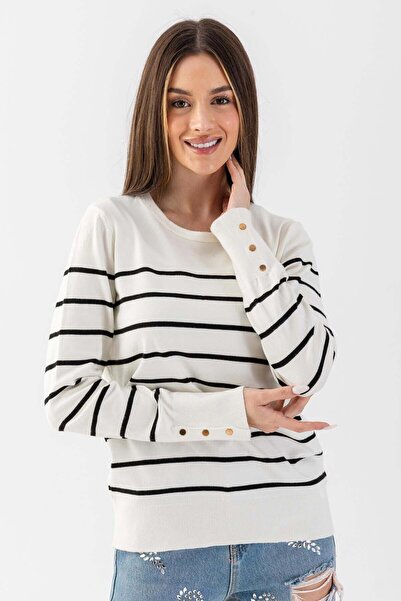 Irmak Kerekli بلوزة تريكو برقبة دائرية مخطط من تريكو بليزر 15007