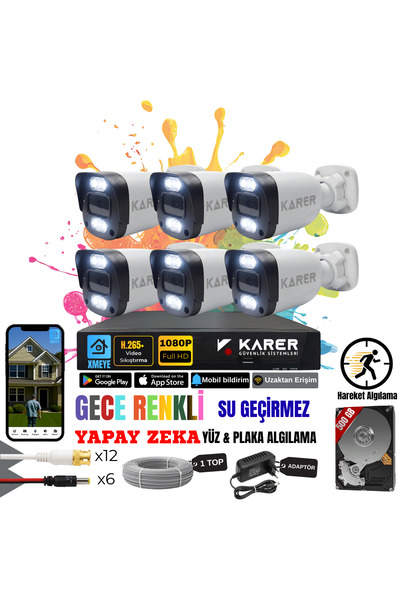 EXİTCAM 6 KAMERALI-RENKLİ GÖRÜŞ-SU GEÇİRMEZ-YÜZ ve ARAÇ TANIMALI-YAPAY ZEKA AYRICALIKLI GÜVENLİK SET