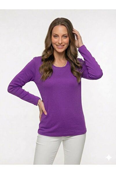 QYA Clothing Tricou de bază cu mânecă lungă, bumbac 100%, croială largă