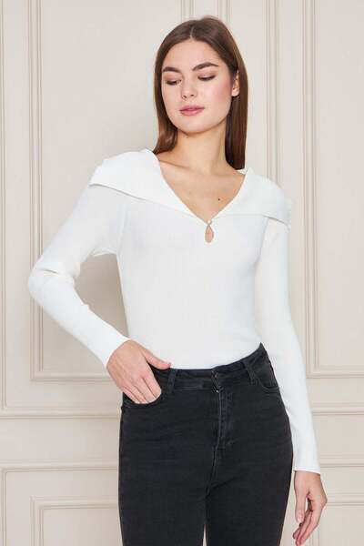 Irmak Kerekli Pulover cu nervuri cu guler șal pentru femei 2906