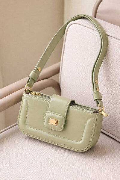 Melos Butik Γυναικεία Μπαγκέτα Μίνι Μέγεθος με Κάλυμμα Μαγνήτη σε Πράσινο Μέν...