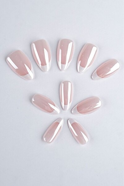 POP Beauty Takma Tırnak Seti & Zararsız Yapıştırıcı, Glazed Donut French Hail...