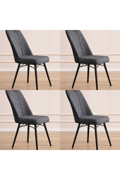 Yonga Tekstil Karegold Mutfak Sandalyesi 4 Adet Siyah Metal Ayaklı