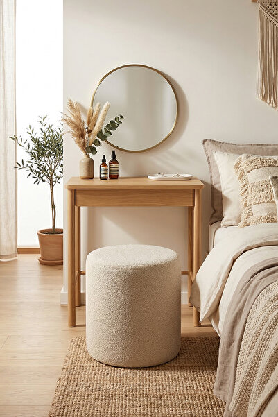 Zem Lines Puf ,teddy Kumaş Sütlü Kahve